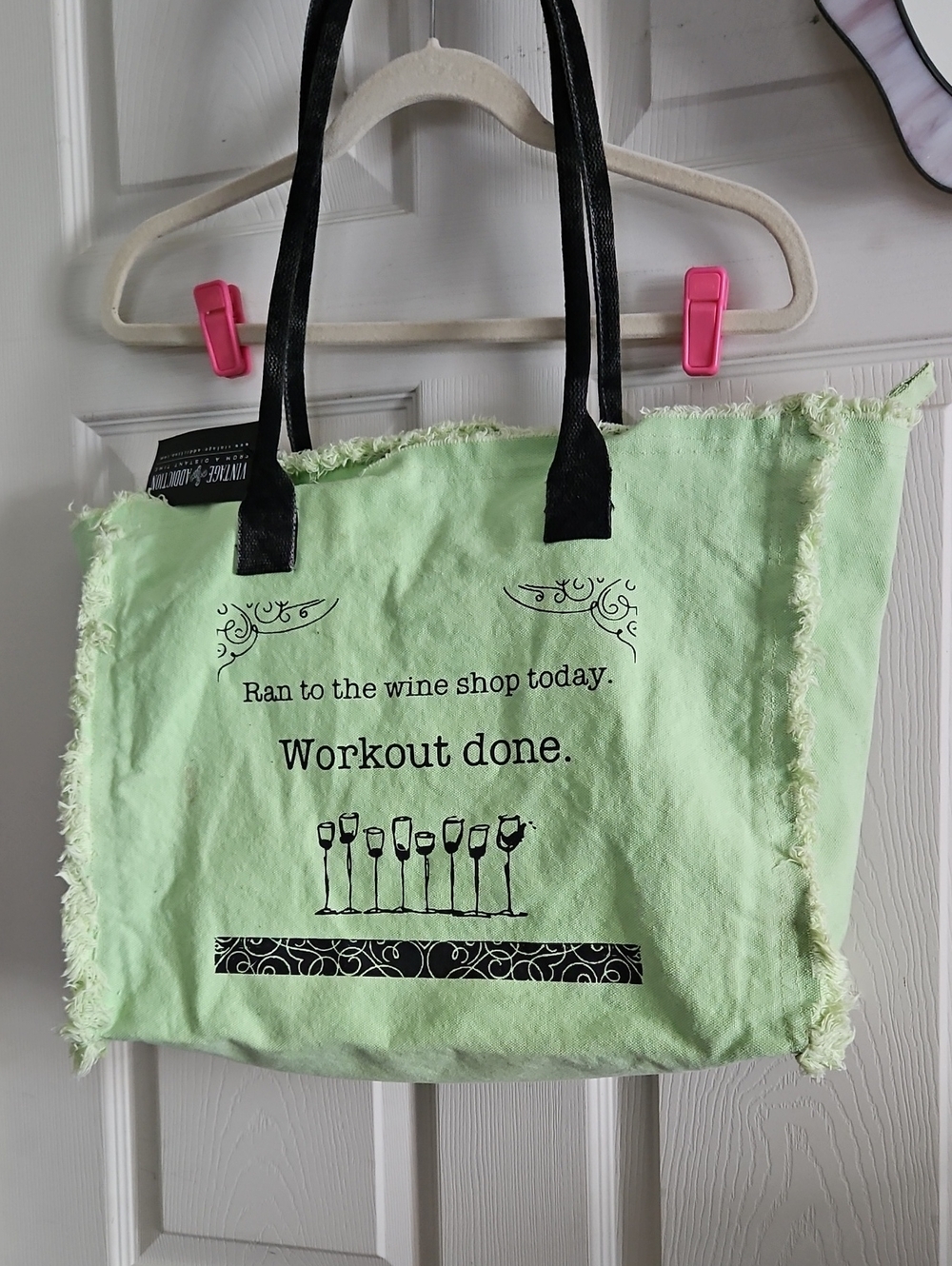 Light Green Canvas Tote with Wine Shop Print